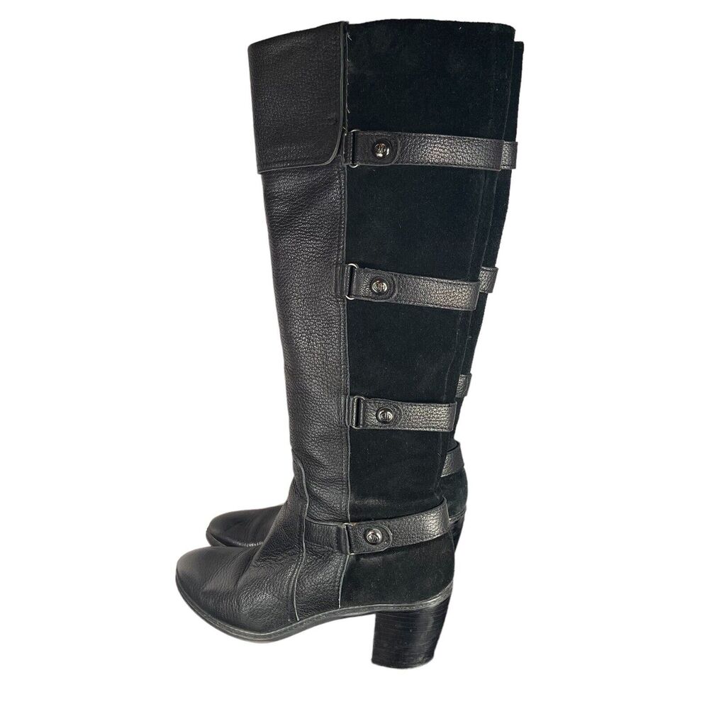 Circa Joan & David Black Leather Suede Knee High Tall Boots WOMENS SIZE 6.5 Moto
